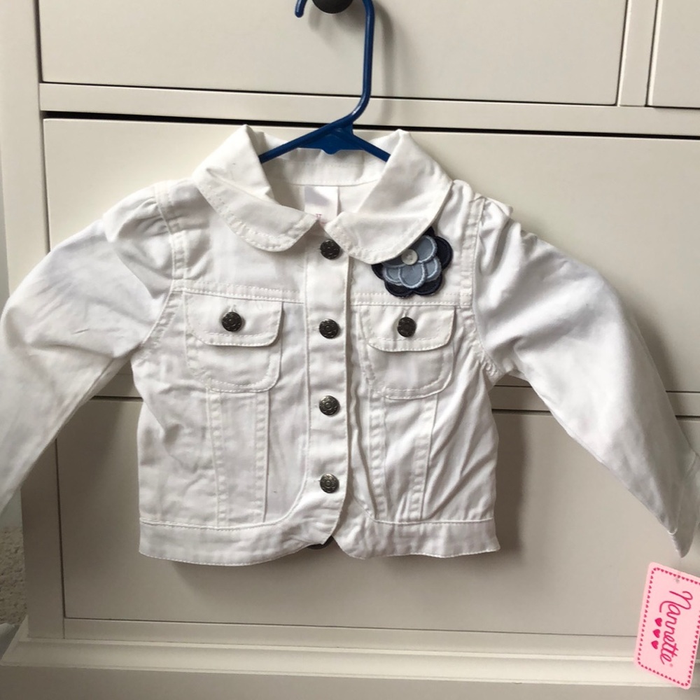 Nannette White Jean Jacket with Blue Flower 3T NWT